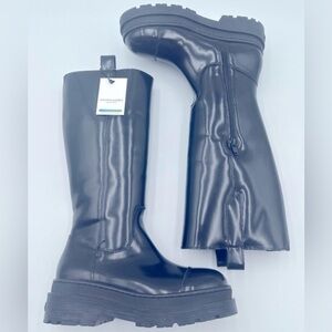Scotch & Soda Black Leather Aubri Knee High Tall Chelsea Lug Sole 38/7.5